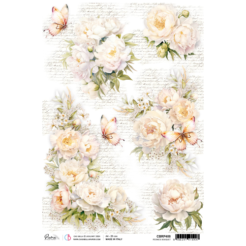 Rice Paper A4 Peonies bouquet